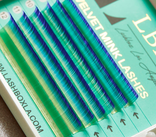 Velvet Mink 0.05 Lashes Mixed Tray - Green / Blue Tip Ombre