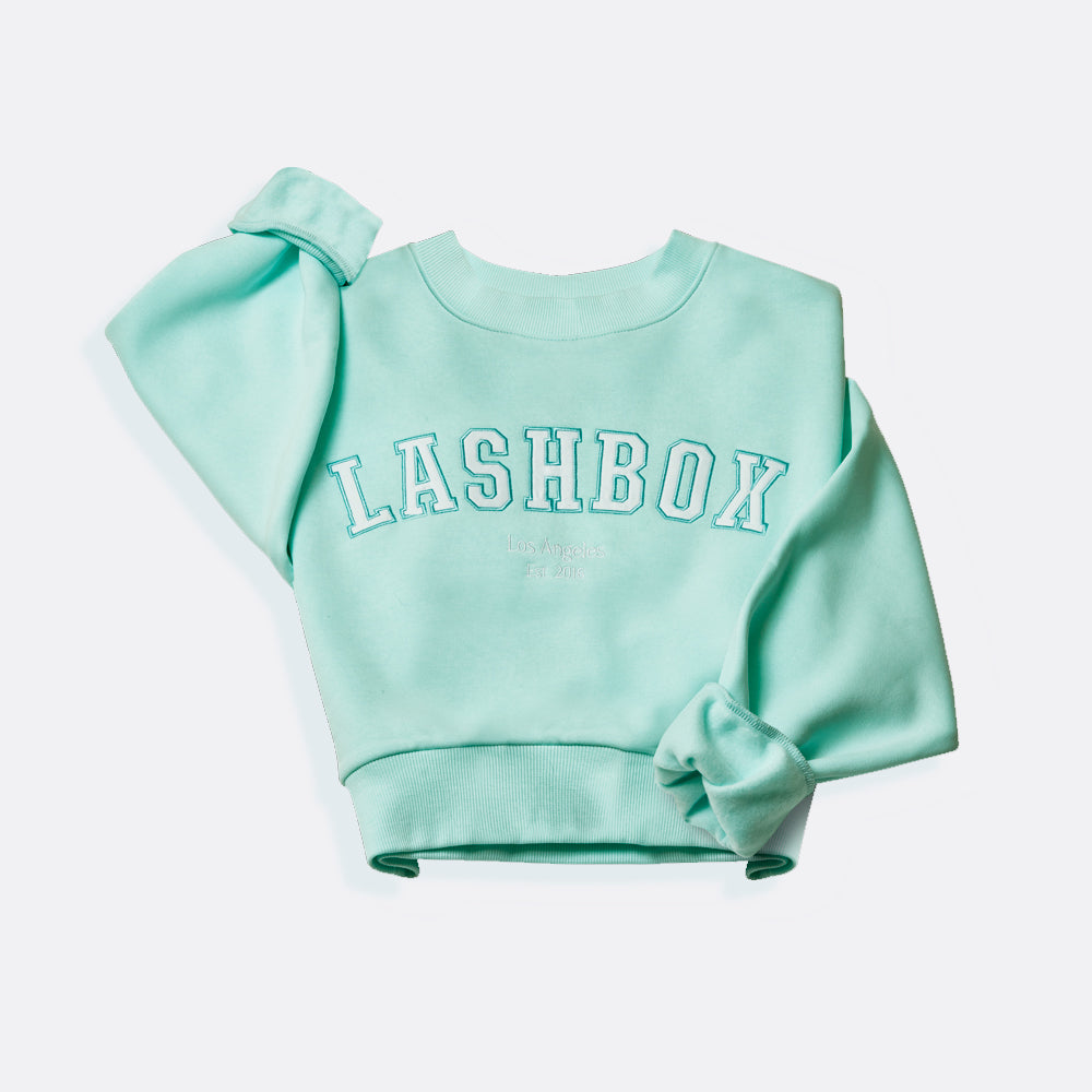 トップス yo BIOTOP Cropped sweat shirt Cropped Varsity LBLA Teal Sweatshirt - Lashbox LA