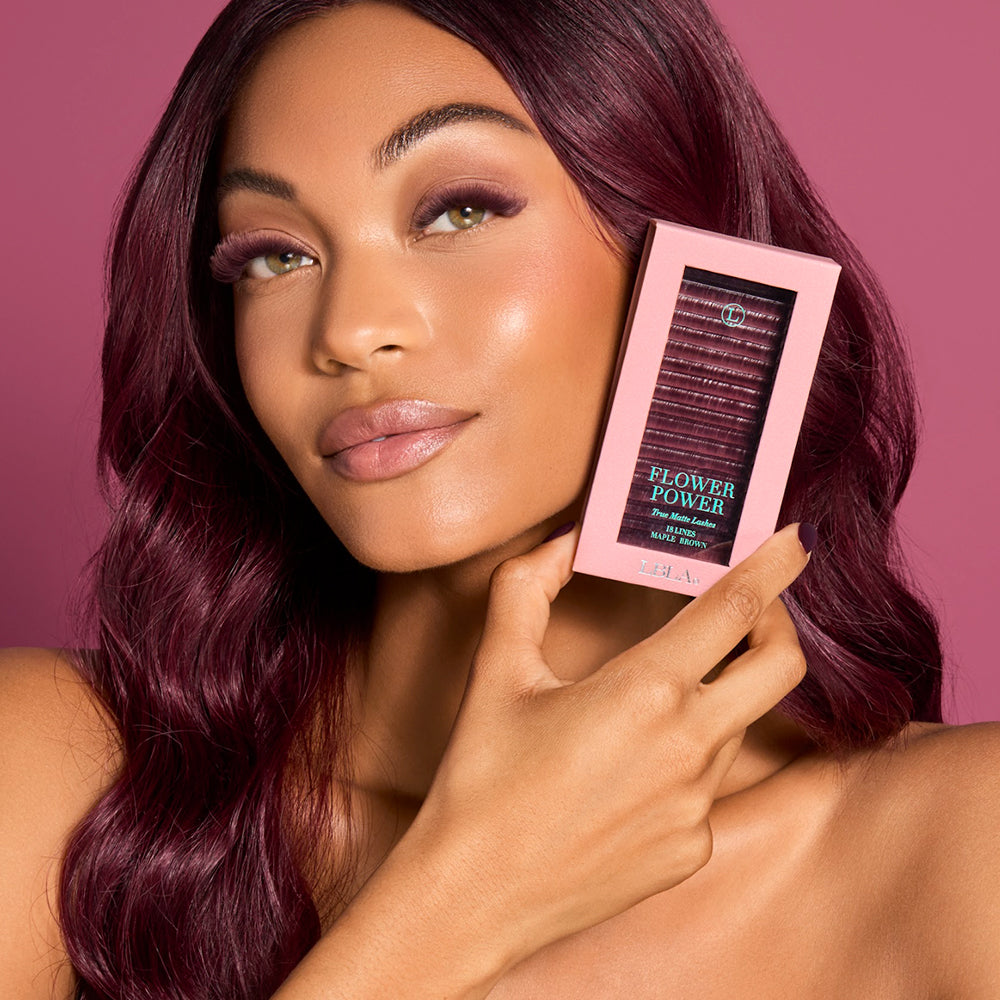 Flower Power True Matte Lashes 0.03mm - Merlot Burgundy Brown Individual Lash Extensions (18 lines)