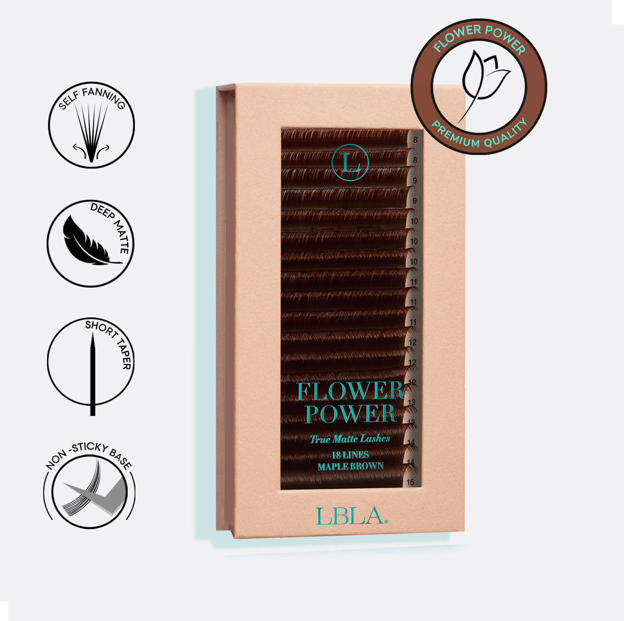 Flower Power True Matte Lashes 0.03mm - Maple Brown Individual Lash Extensions (18 lines)